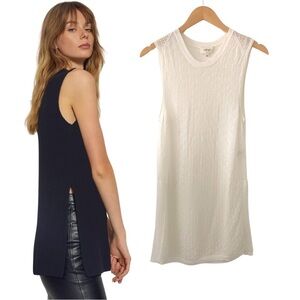 Aritzia Wilfred Perforated Knit Side Slit Sleeveless Tunic Tank Top White - S